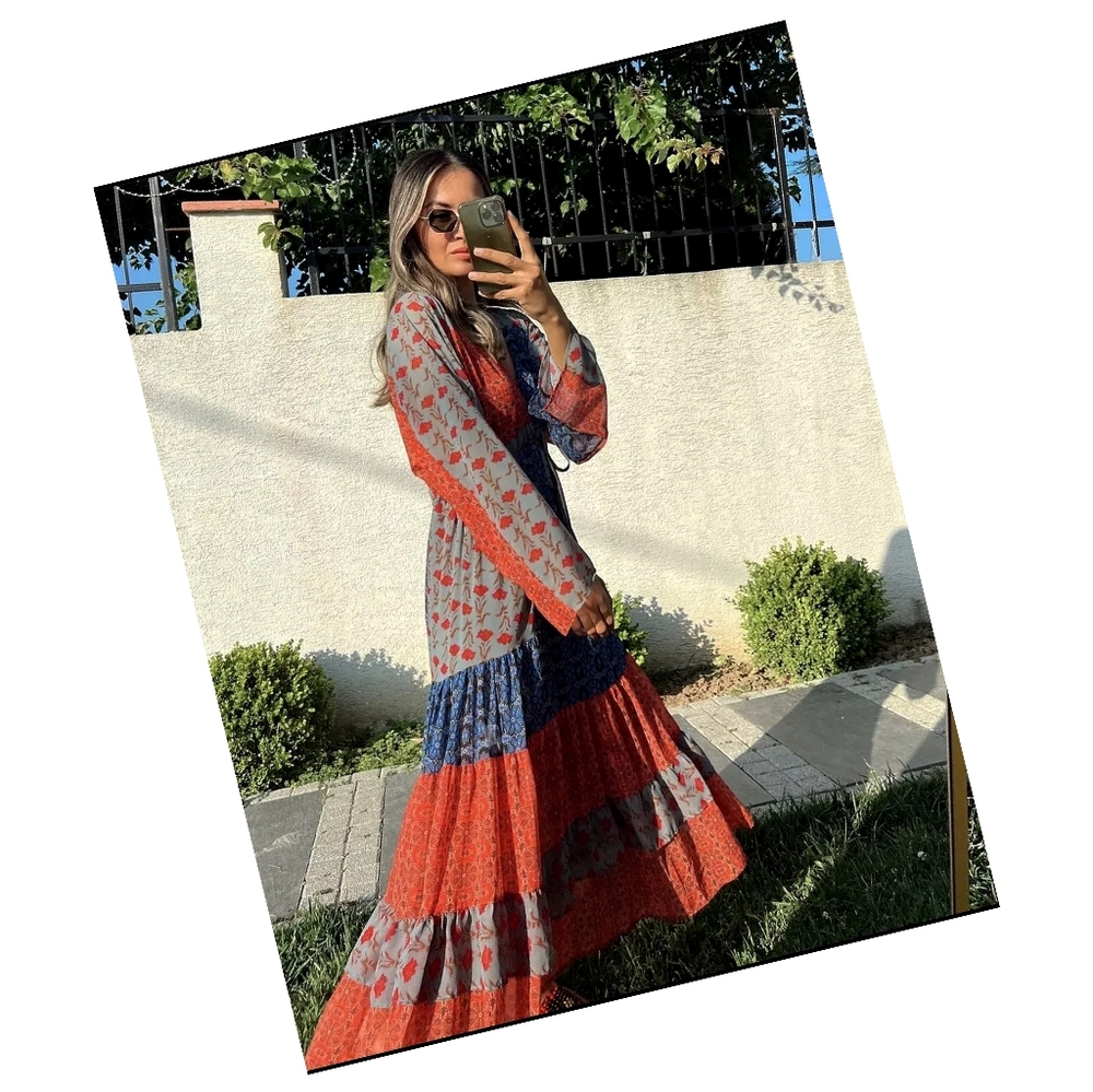 NWT, ZARA, Patchwork Printed Midi Dress - Picture 7 of 7